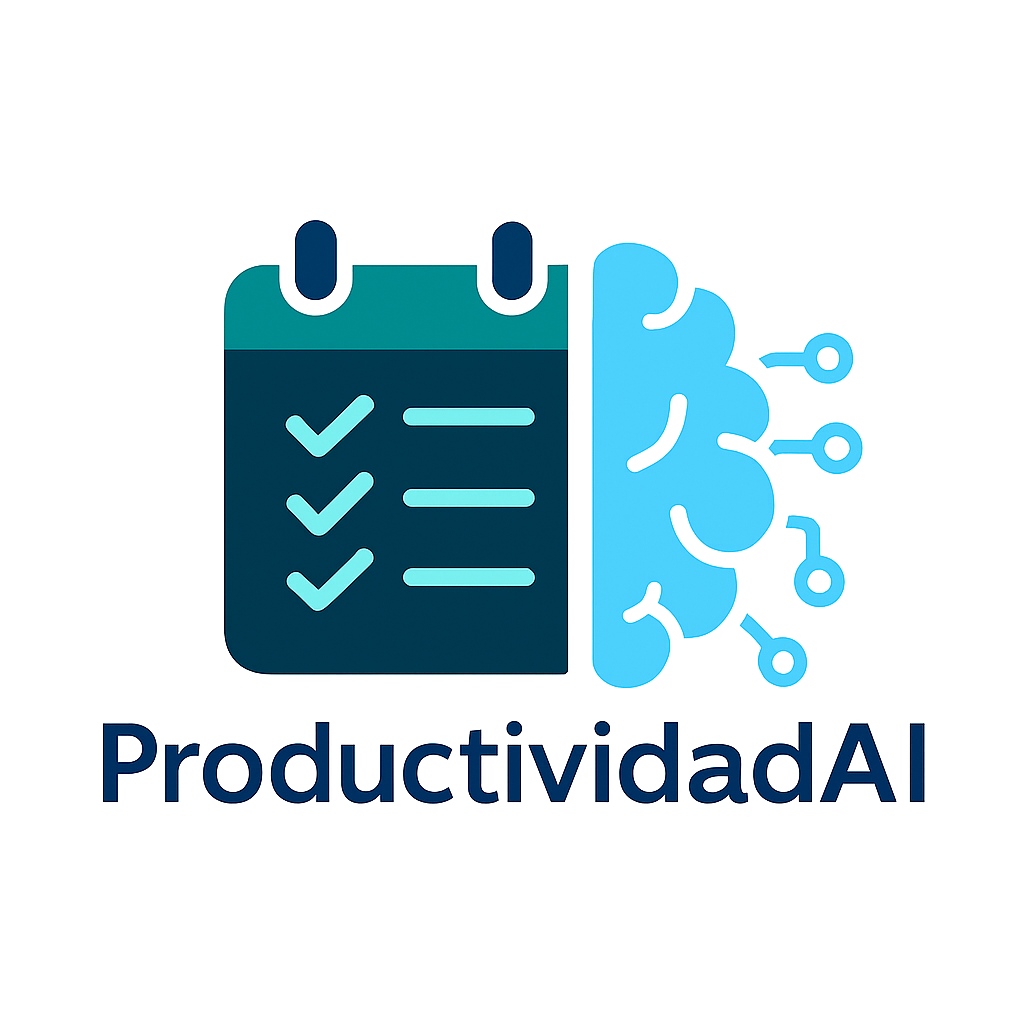 Icono del logotipo ProductividadAI con calendario y cerebro de IA en fondo blanco